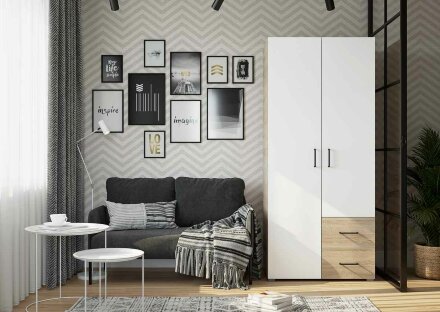 Шкаф 2х-створчатый с ящиками Victor, сонома/белый 